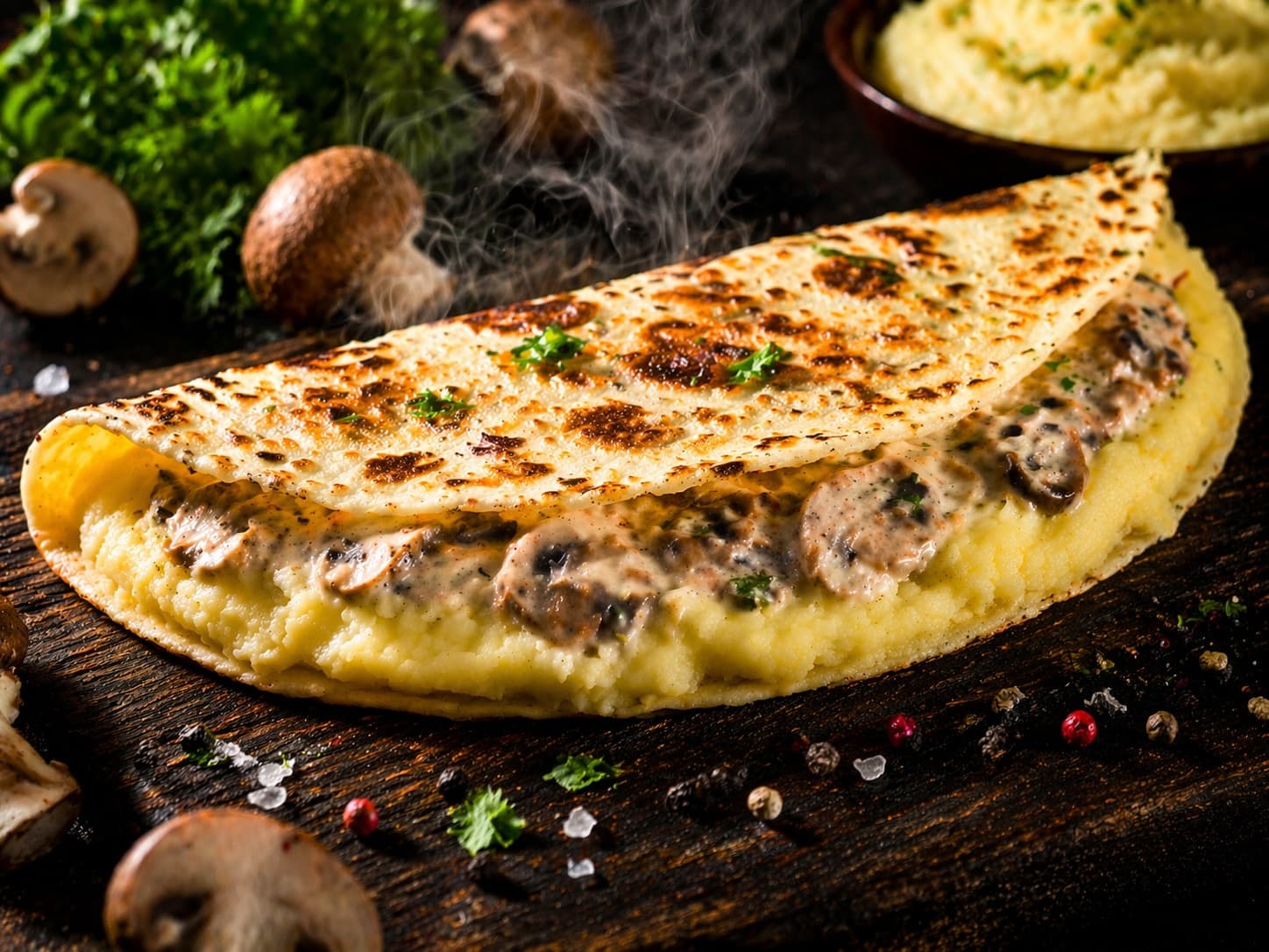 Кыстыбый с картошкой и грибами